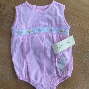 Fantaisie Kids Pink  Smocked & Embroidered Bunny Romper And Hat Outfit EASTER